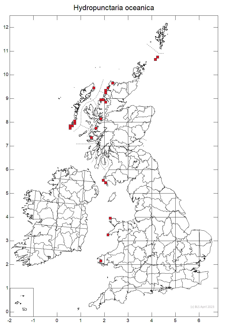 Hydropunctaria oceanica 10km sq distribution map