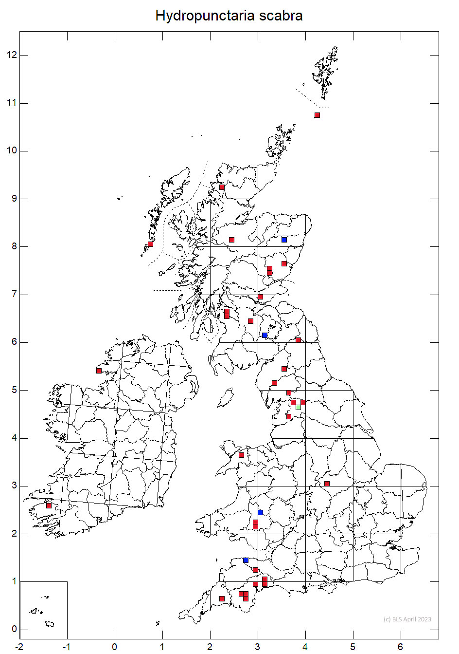 Hydropunctaria scabra 10km sq distribution map