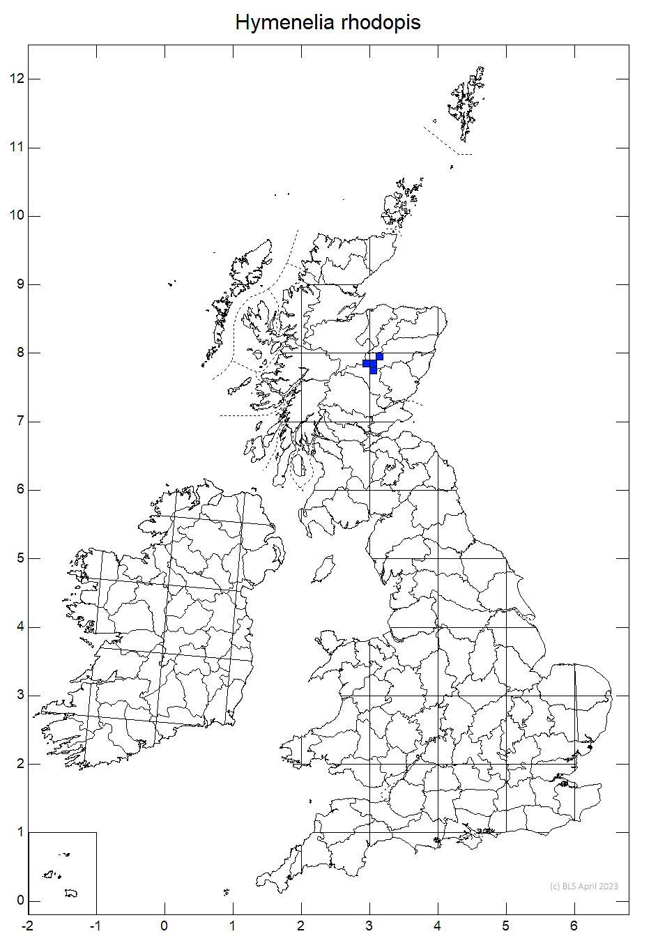 Hymenelia rhodopis 10km sq distribution map