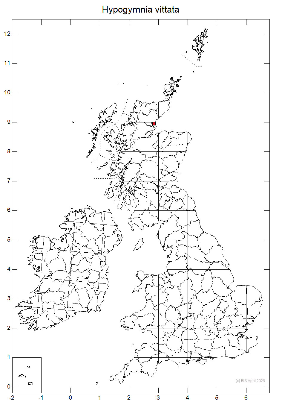 Hypogymnia vittata 10km sq distribution map