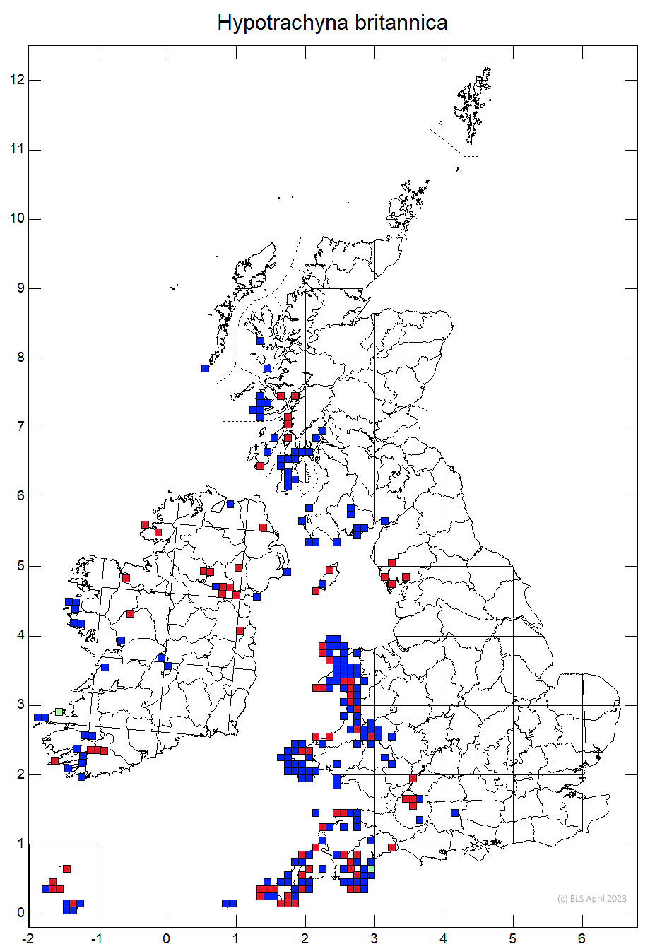 Hypotrachyna britannica 10km sq distribution map