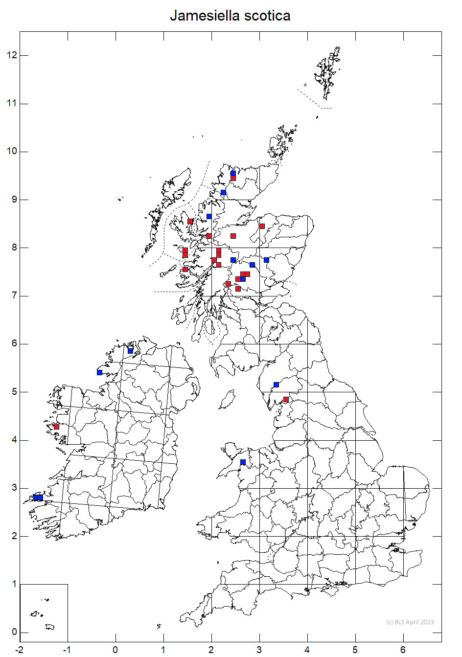 Jamesiella scotica 10km sq distribution map
