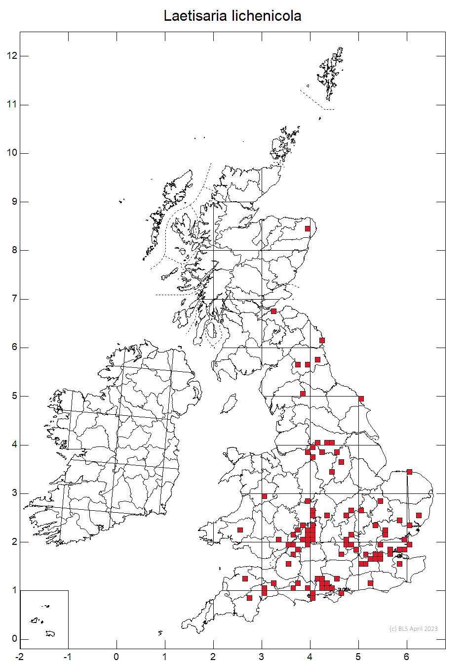 Laetisaria lichenicola 10km distribution map
