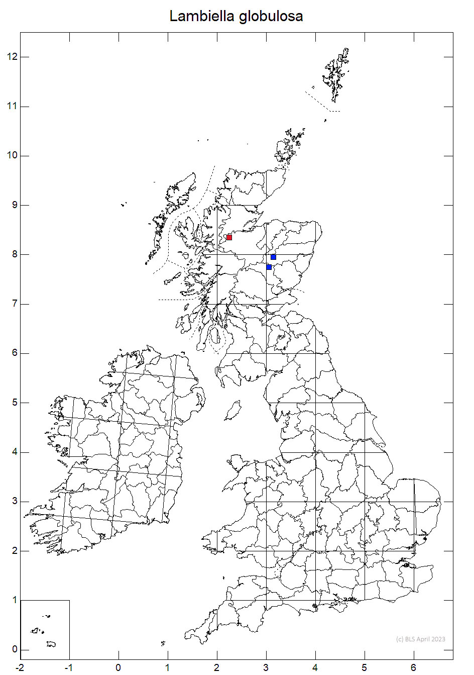 Lambiella globulosa 10km distribution map