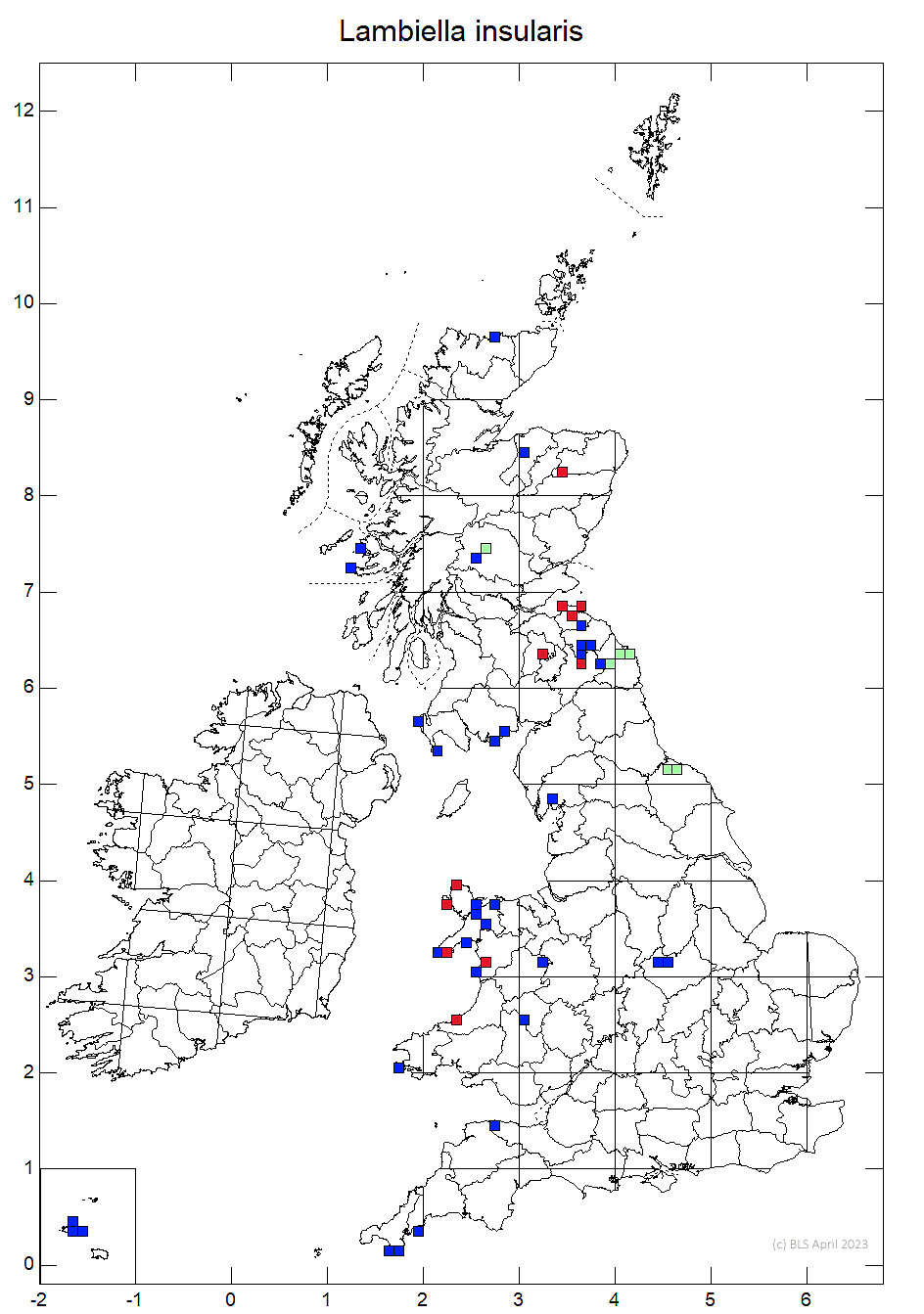 Lambiella insularis 10km distribution map