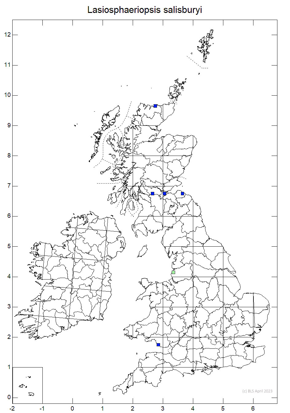 Lasiosphaeriopsis salisburyi 10km sq distribution map