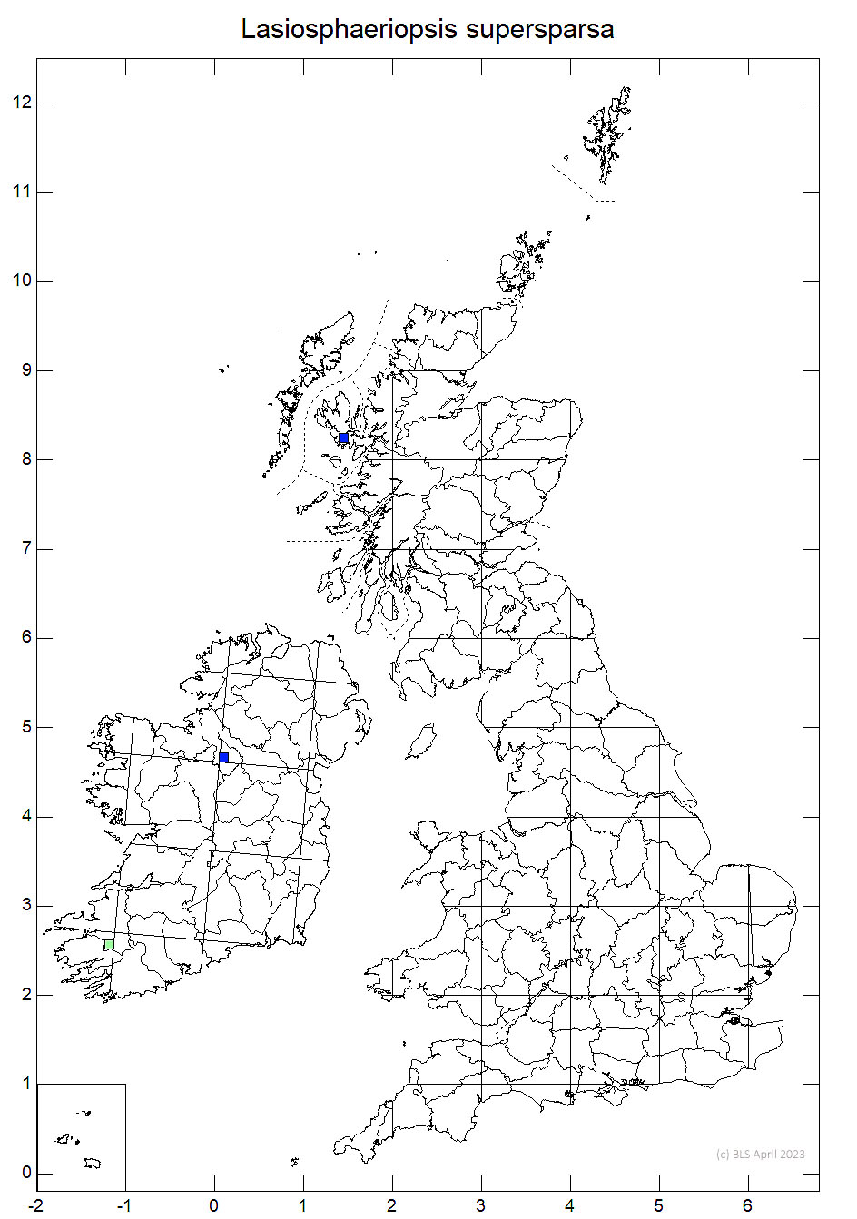 Lasiosphaeriopsis supersparsa 10km sq distribution map