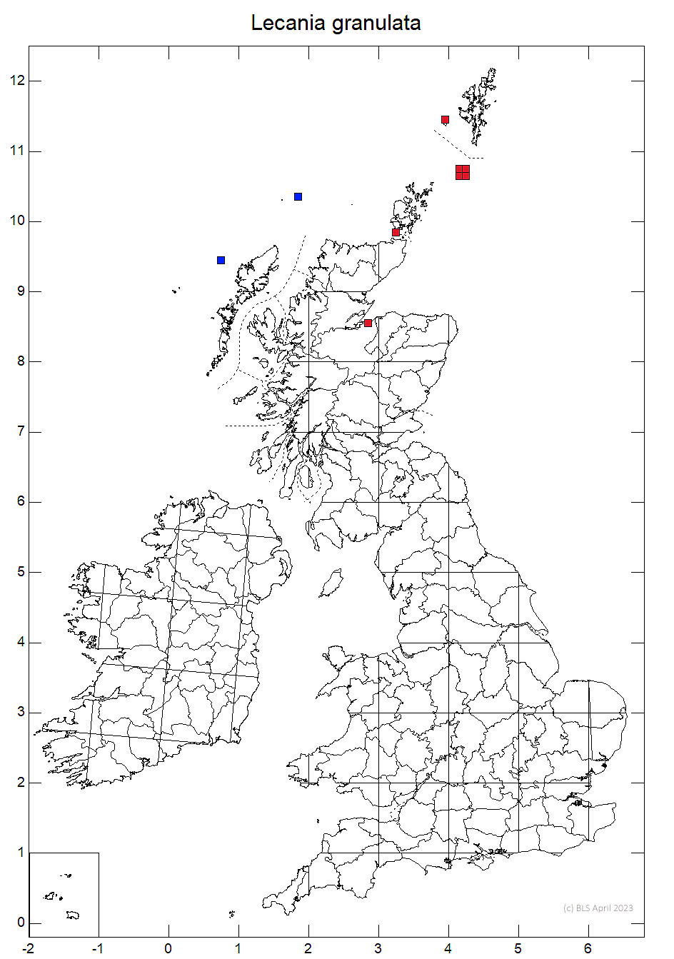 Lecania granulata 10km distribution map