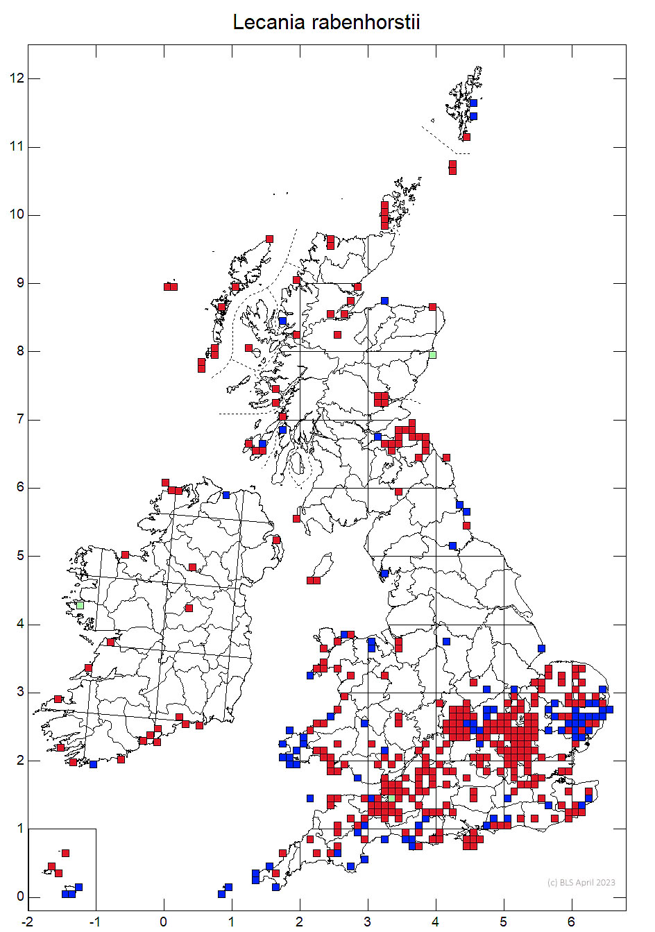 Lecania rabenhorstii 10km sq distribution map