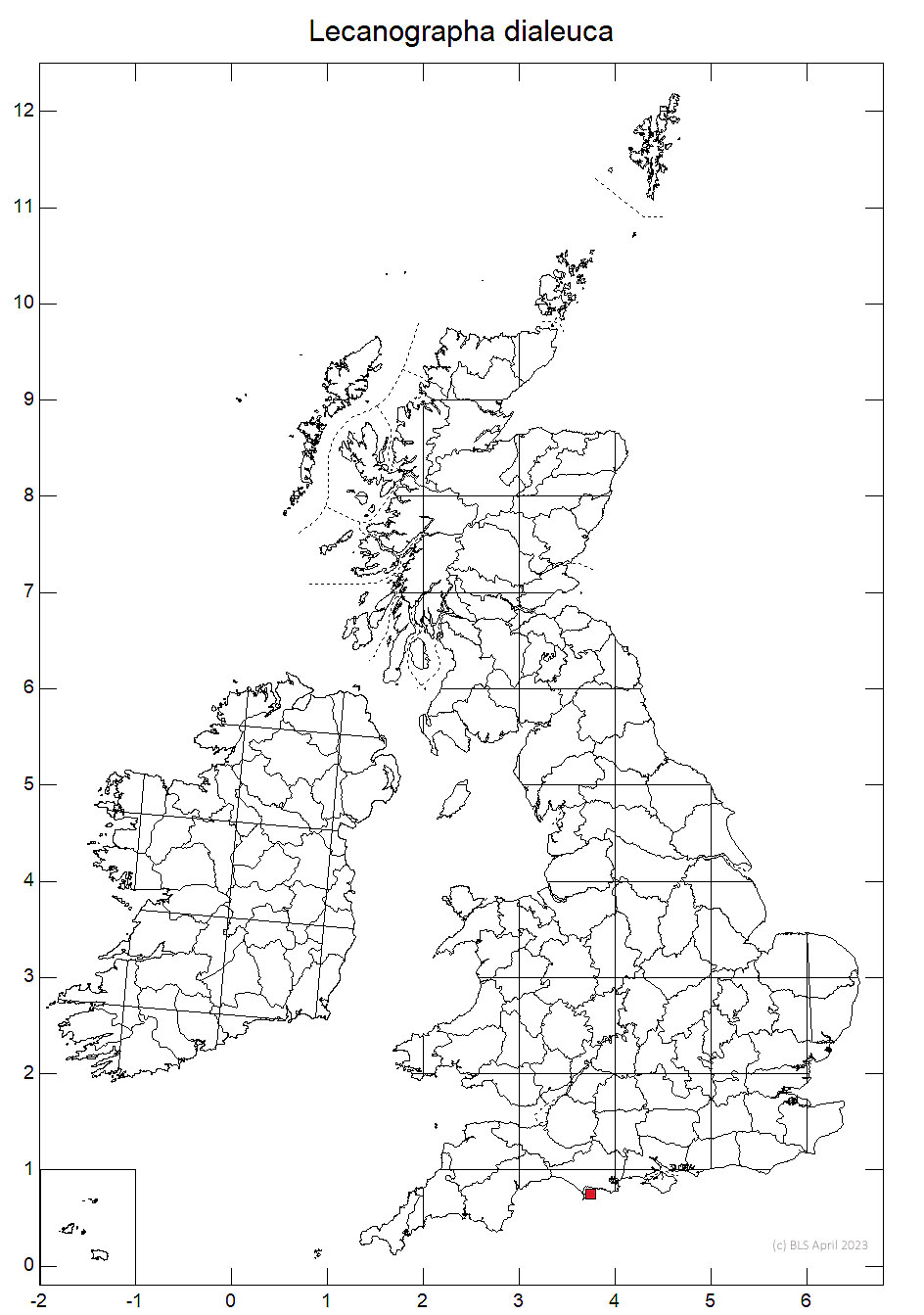 Lecanographa dialeuca 10km sq distribution map