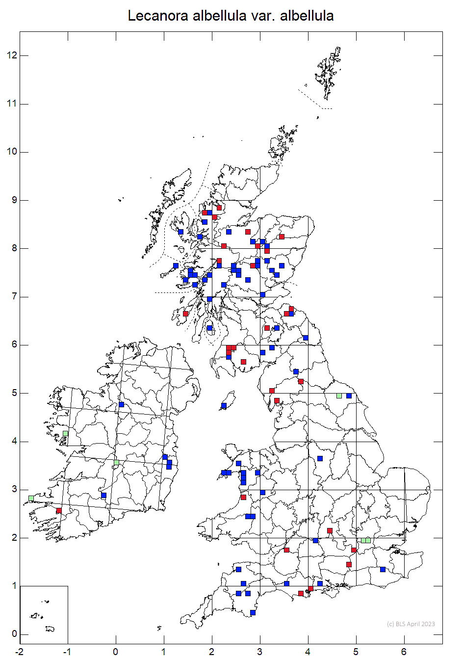 Lecanora albellula 10km distribution map
