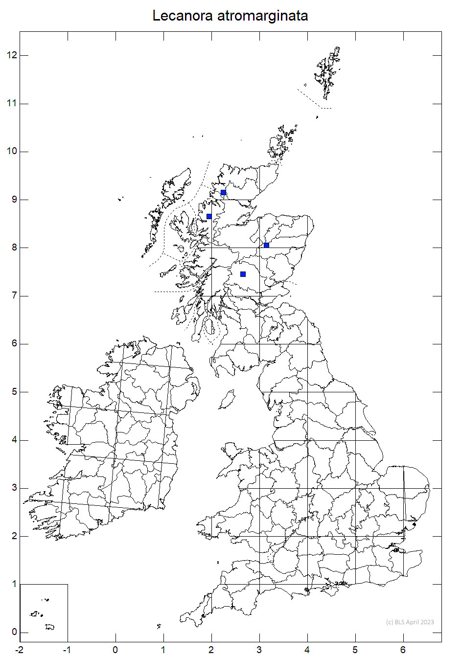 Lecanora atromarginata 10km sq distribution map