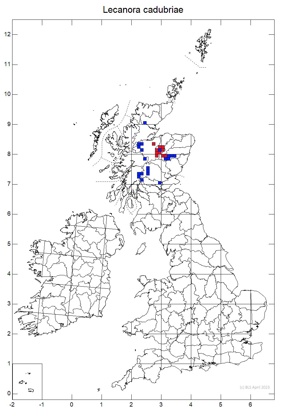 Lecanora cadubriae 10km sq distribution map