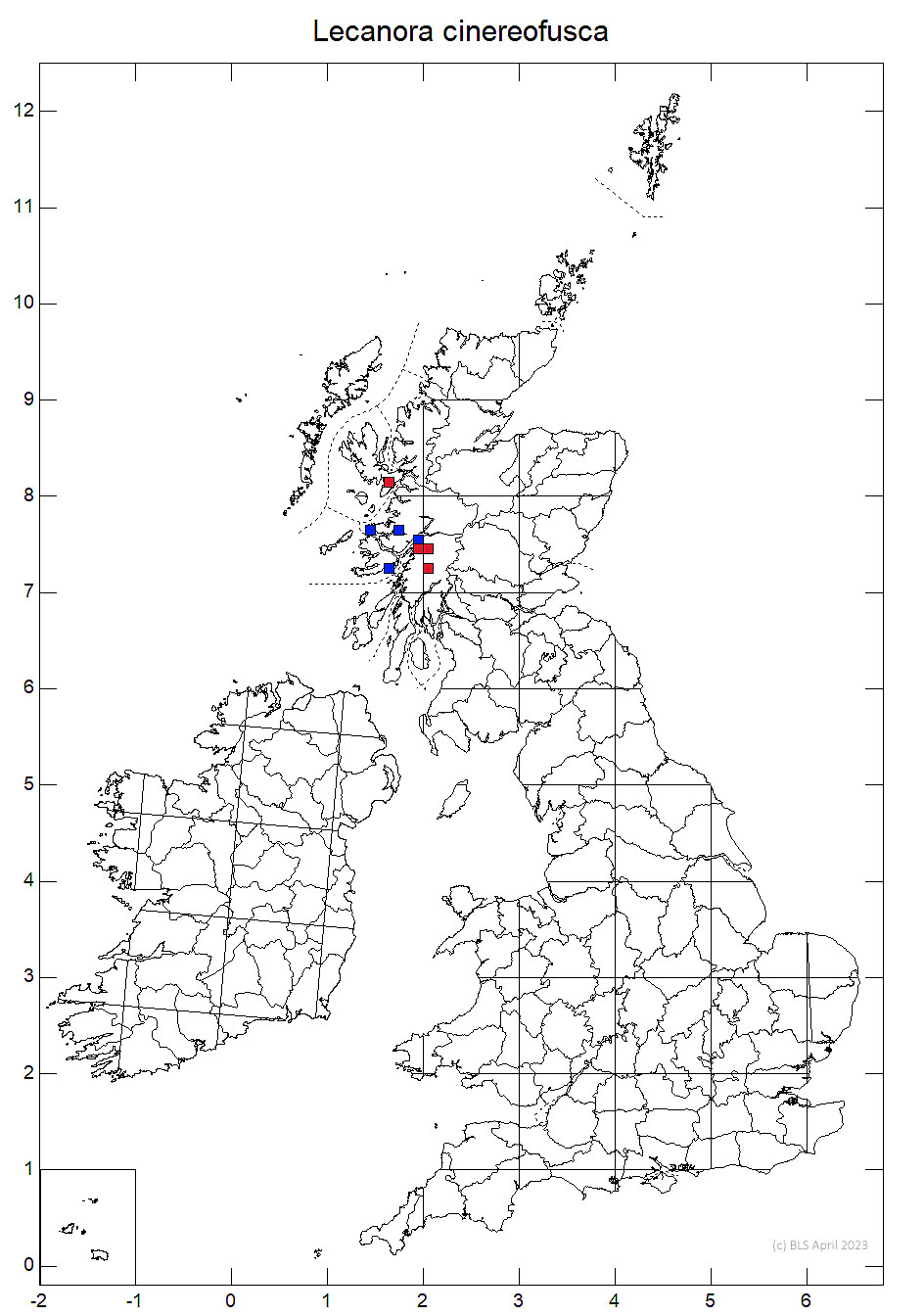 Lecanora cinereofusca 10km sq distribution map
