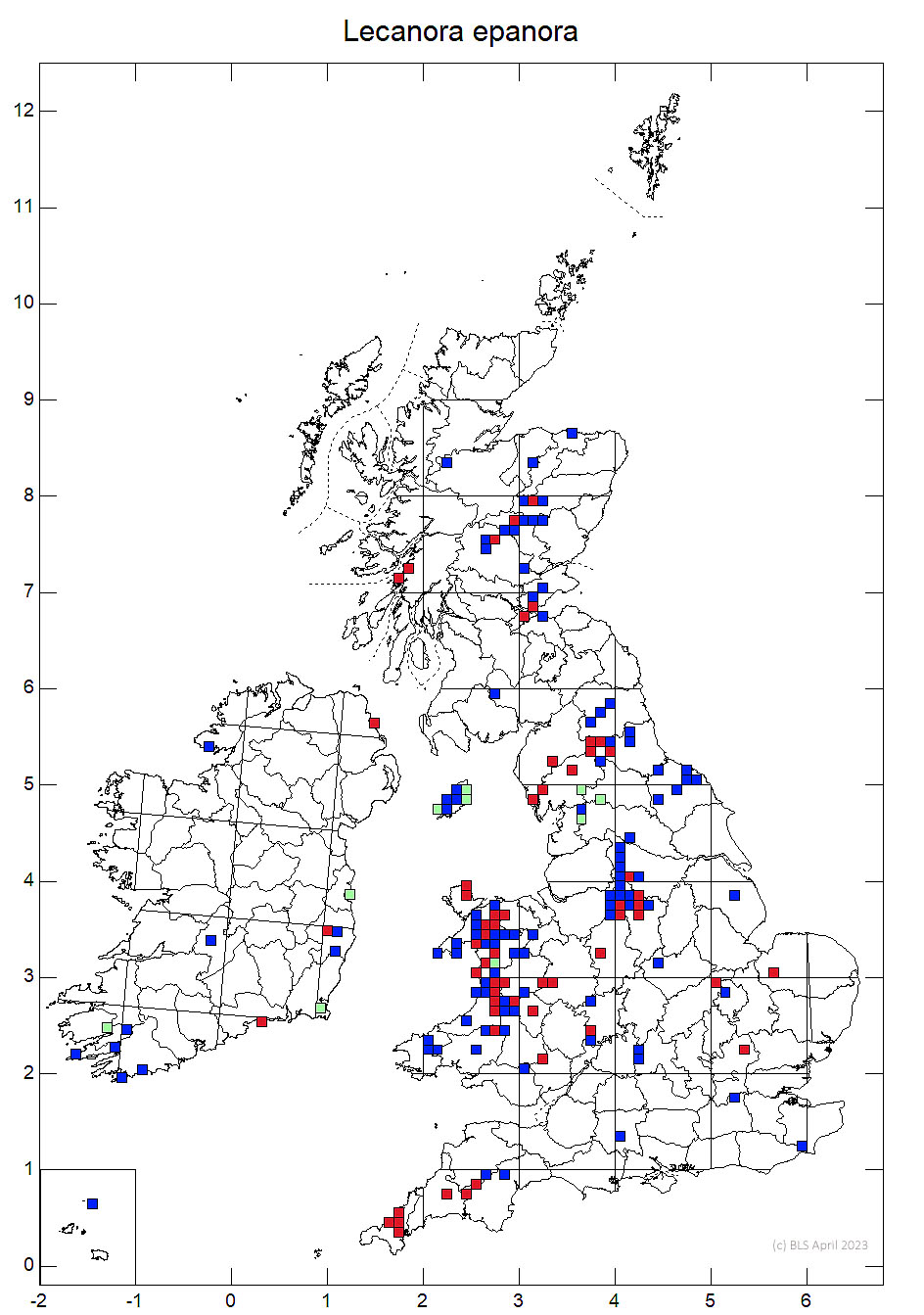 Lecanora epanora 10km distribution map