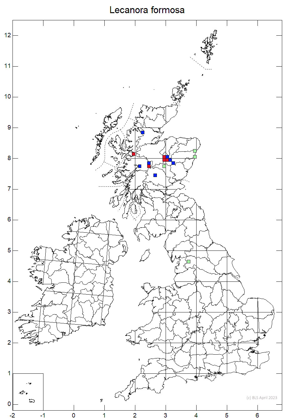 Lecanora formosa 10km distribution map