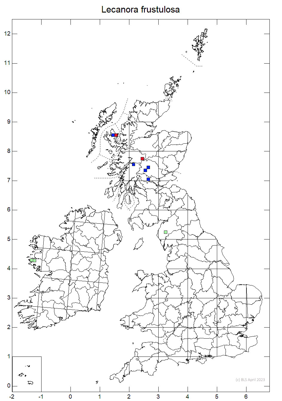 Lecanora frustulosa 10km sq distribution map