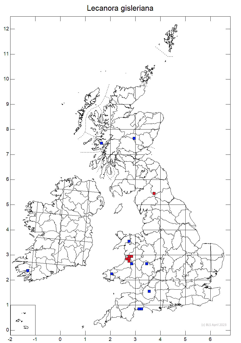 Lecanora gisleriana 10km distribution map