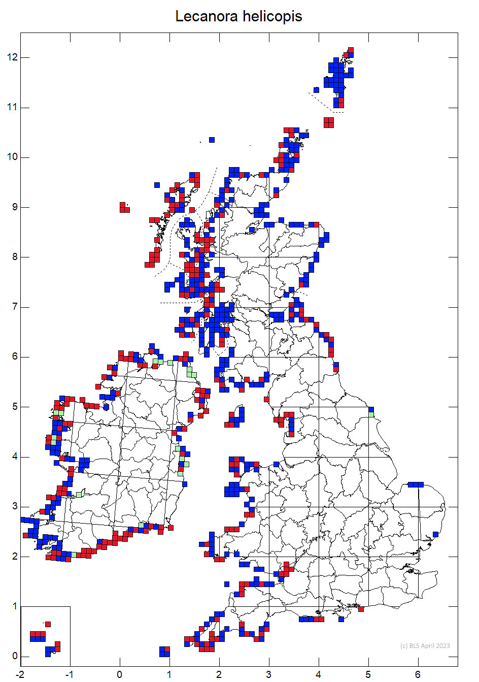 Lecanora helicopis 10km distribution map