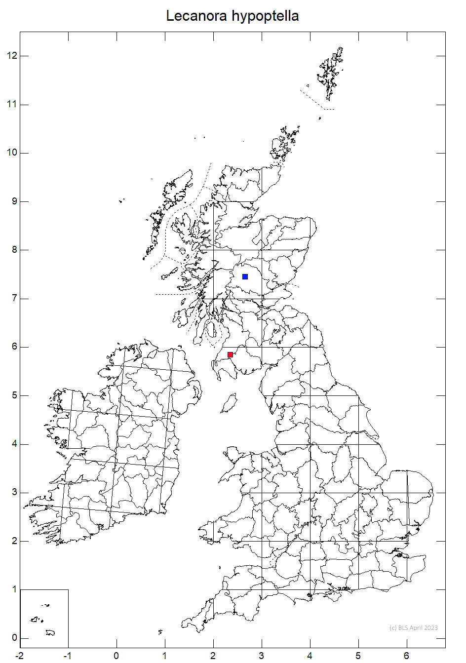 Lecanora hypoptella 10km sq distribution map