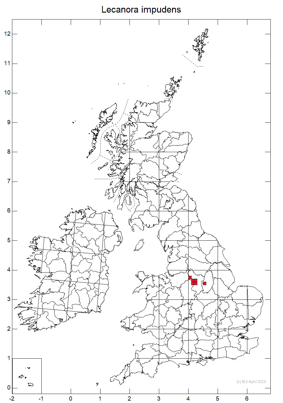 Lecanora impudens 10km distribution map