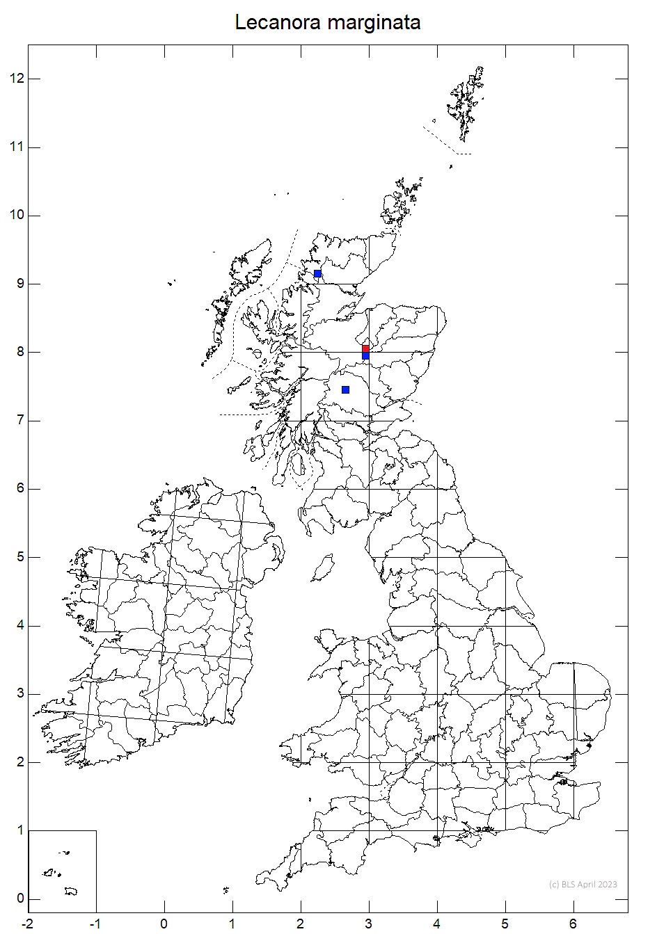 Lecanora marginata 10km sq distribution map