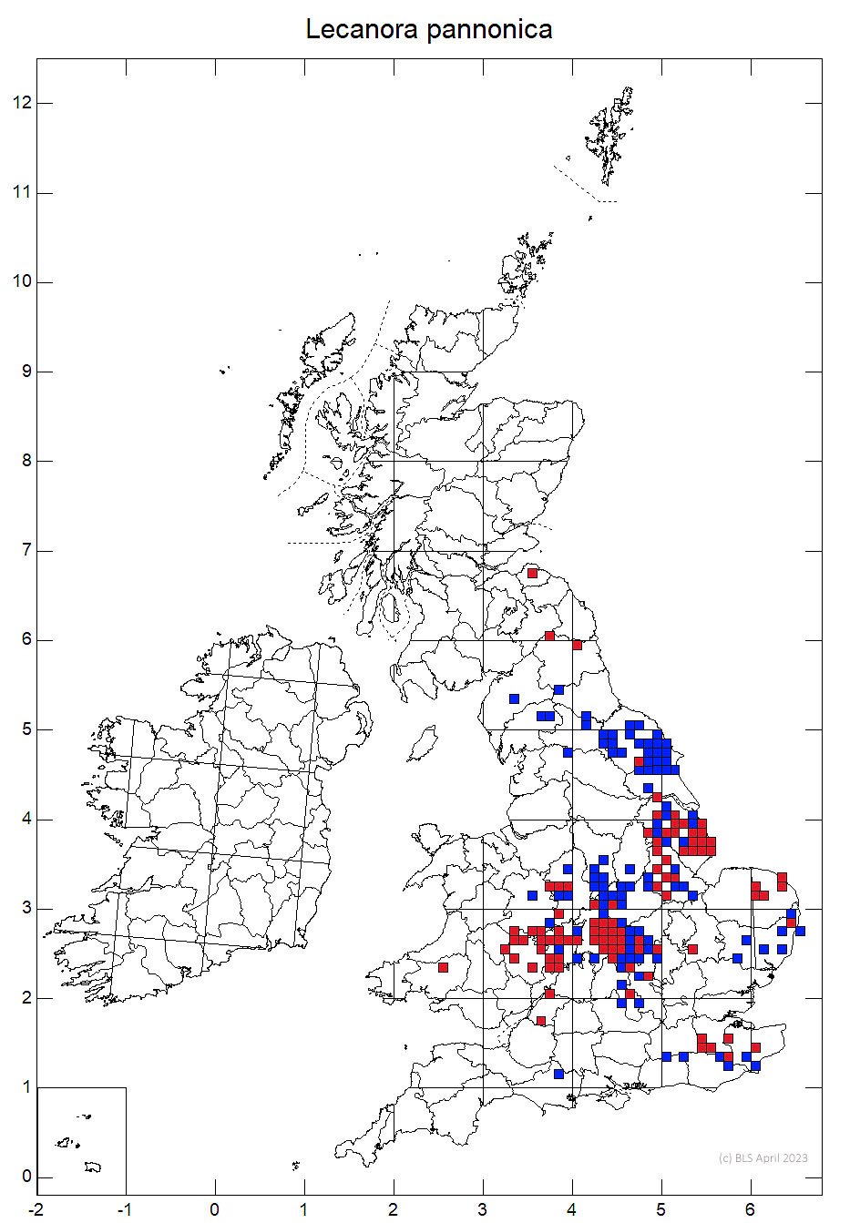 Lecanora pannonica 10km sq distribution map