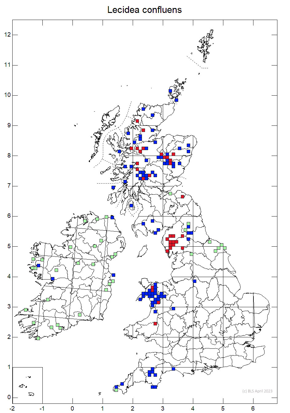 Lecidea confluens 10km distribution map