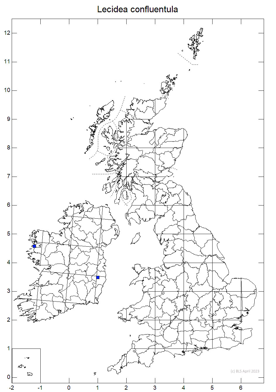 Lecidea confluentula 10km sq distribution map
