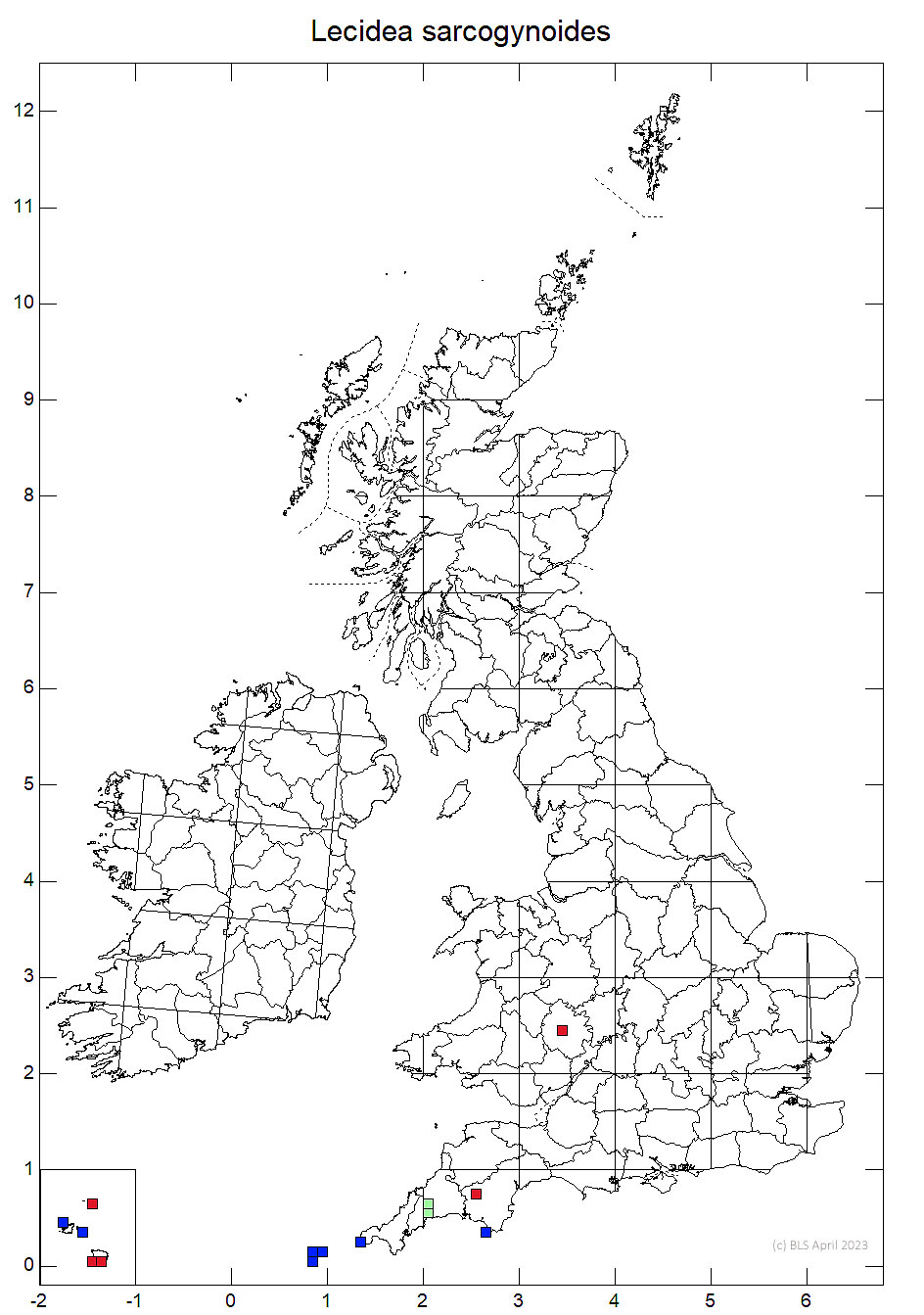 Lecidea sarcogynoides 10km sq distribution map