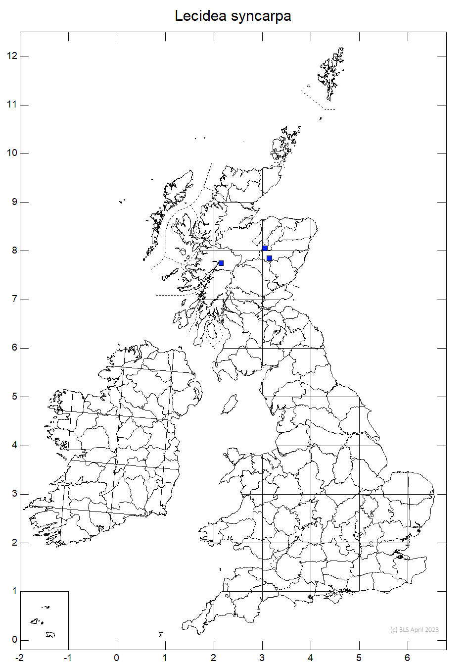 Lecidea syncarpa 10km sq distribution map