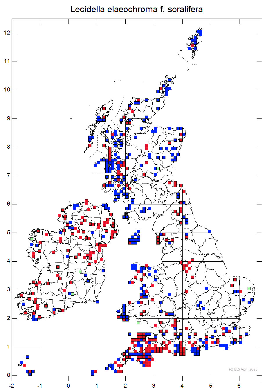 Lecidella elaeochroma f. soralifera 10km sq distribution map