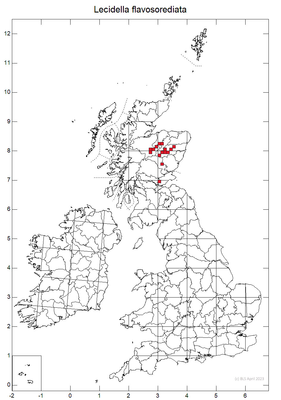 Lecidella flavosorediata 10km sq distribution map