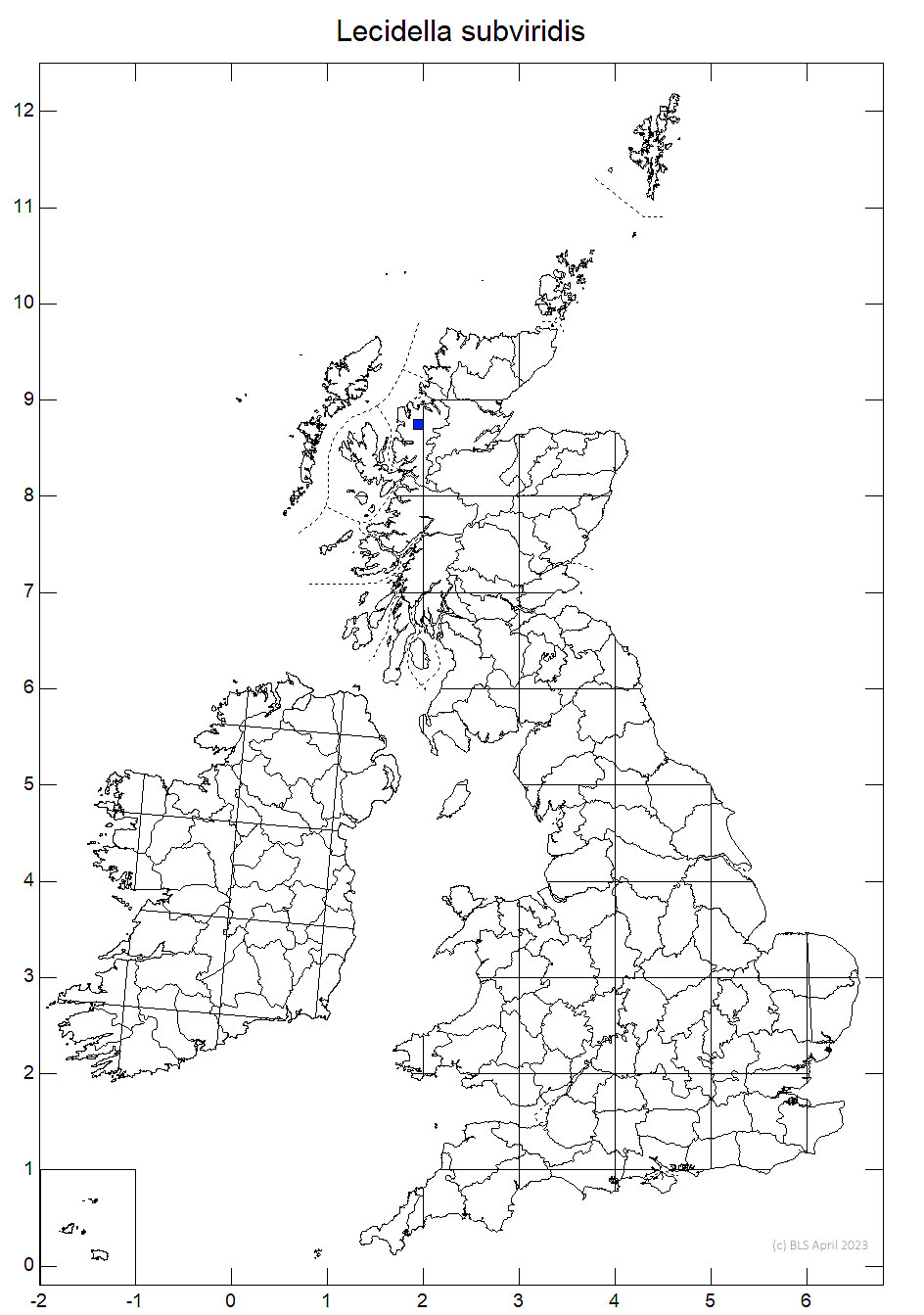 Lecidella subviridis 10km sq distribution map