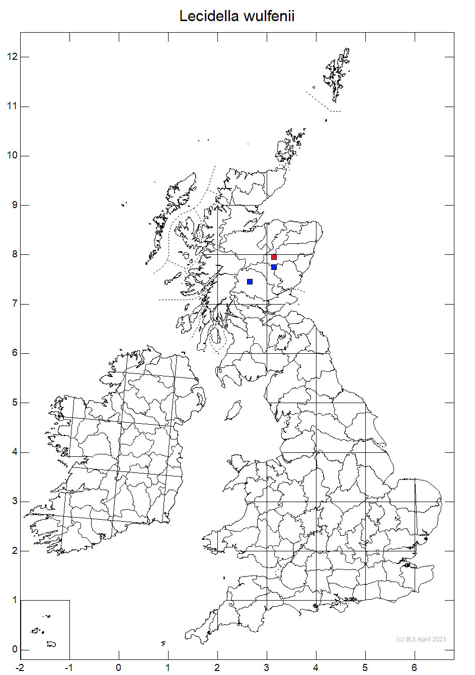 Lecidella wulfenii 10km sq distribution map