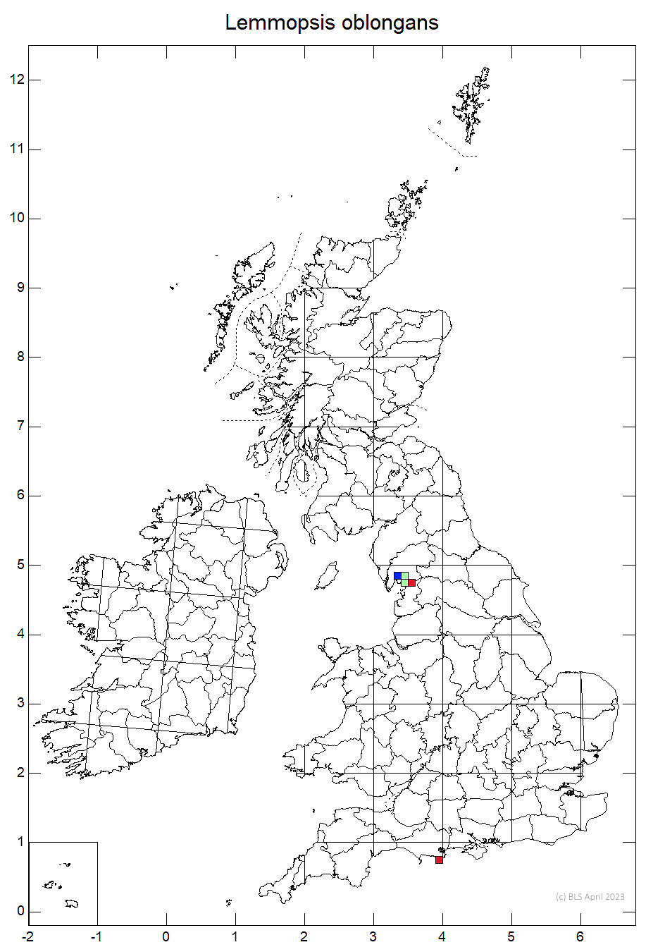 Lemmopsis oblongans 10km sq distribution map
