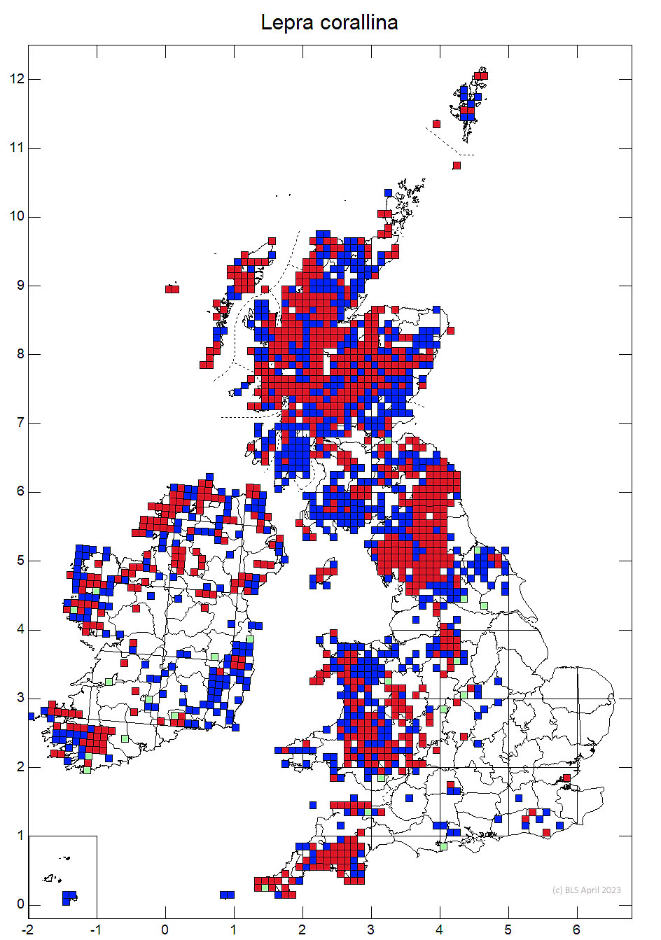 Lepra corallina 10km distribution map