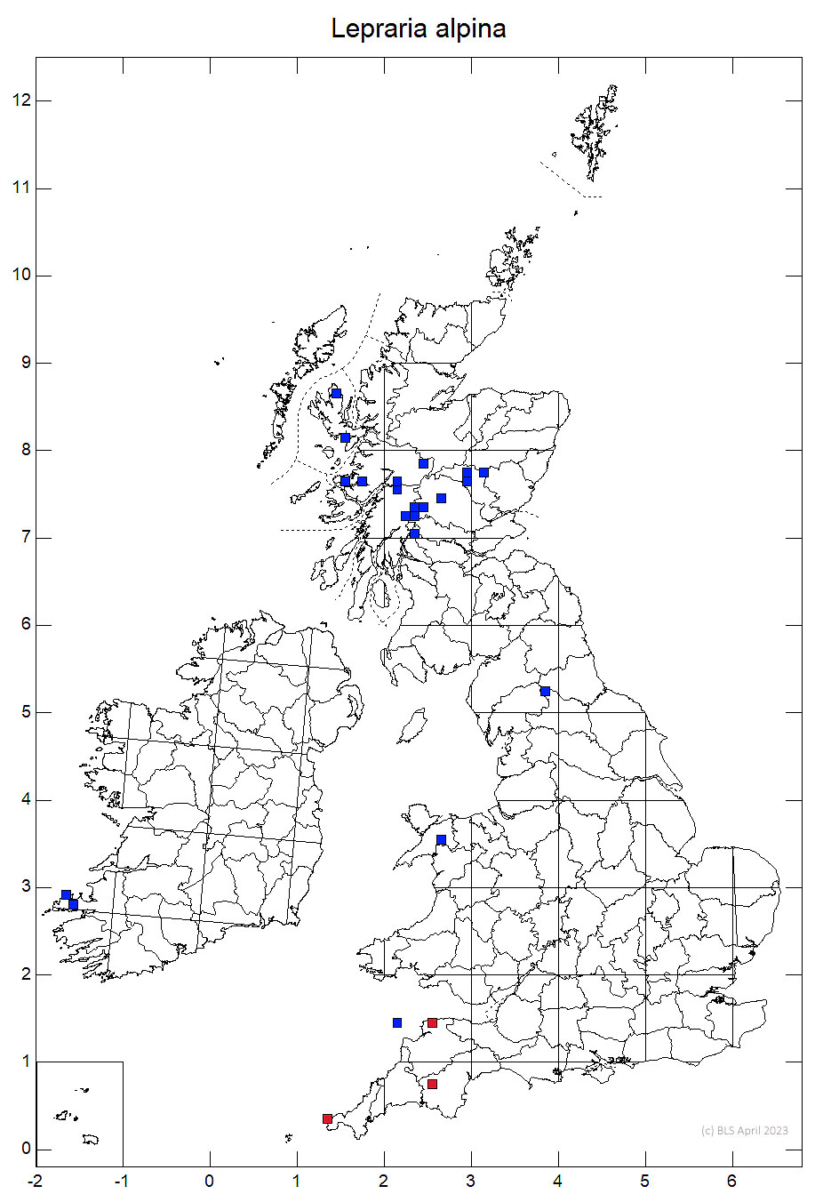 Lepraria alpina 10km distribution map