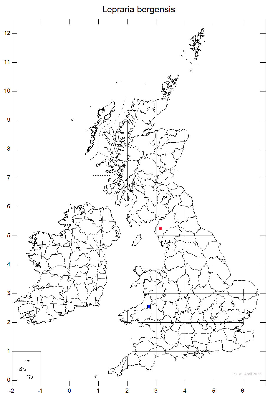 Lepraria bergensis 10km sq distribution map