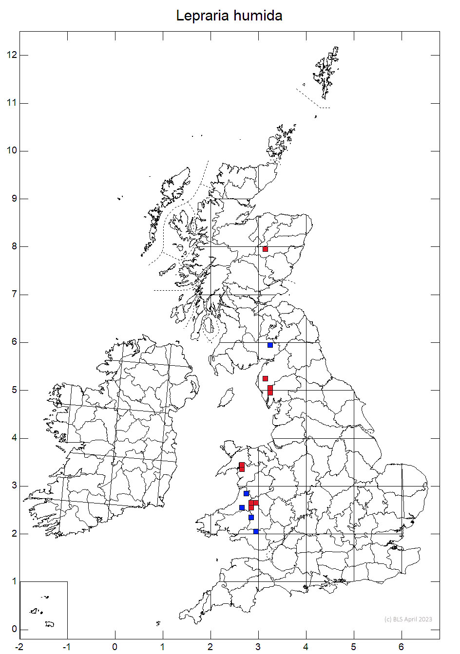 Lepraria humida 10km distribution map