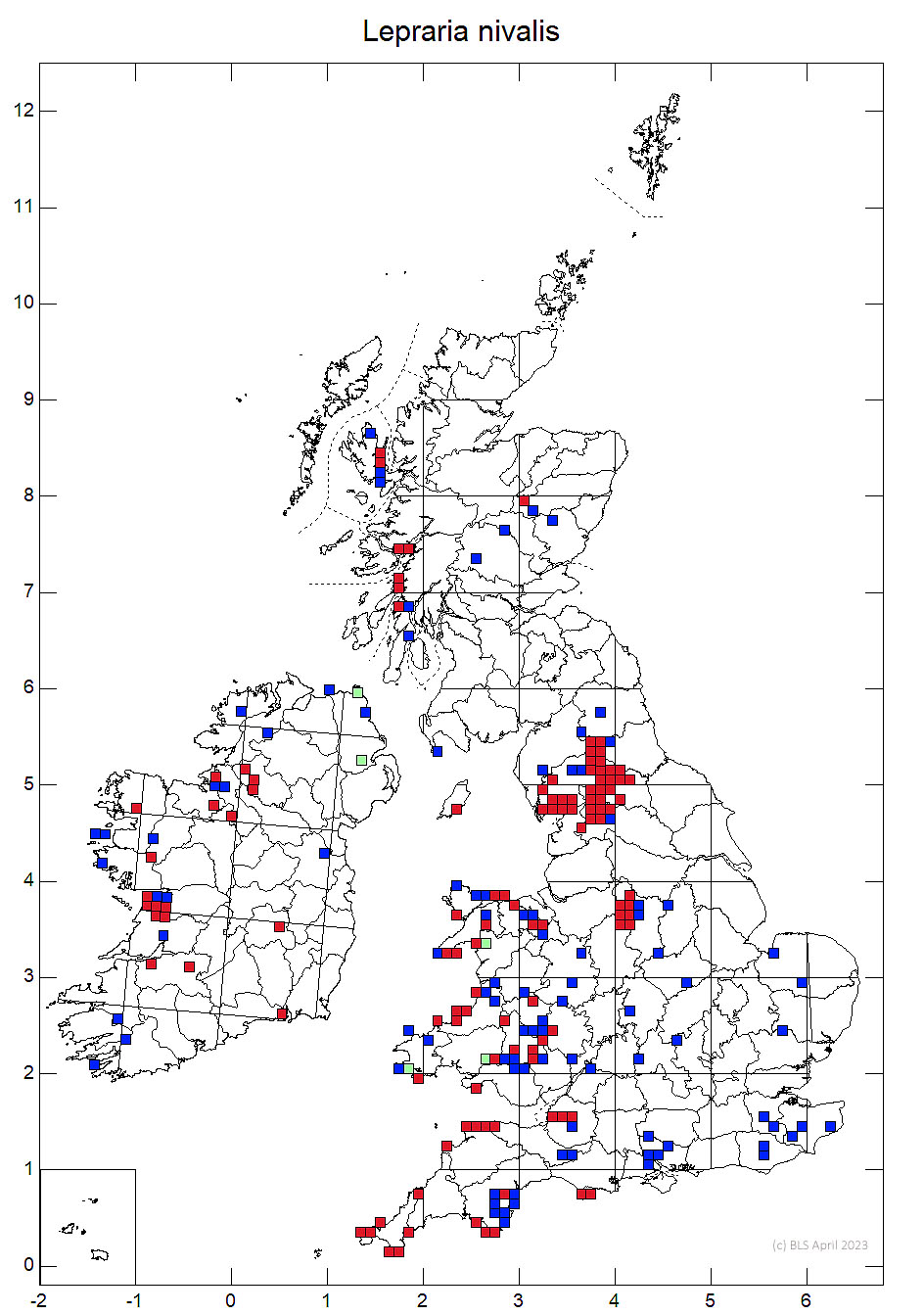 Lepraria nivalis 10km sq distribution map