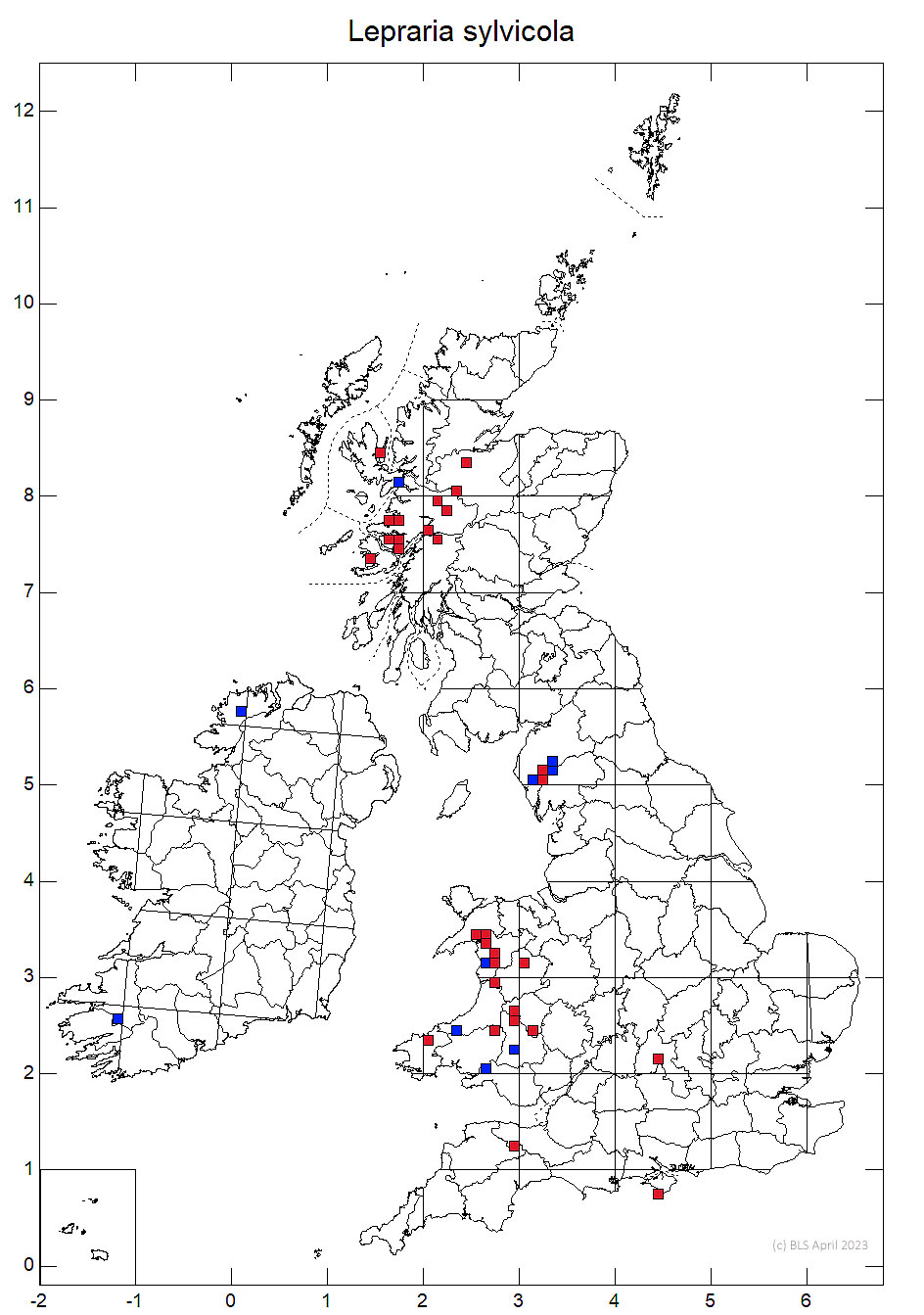 Lepraria sylvicola 10km distribution map