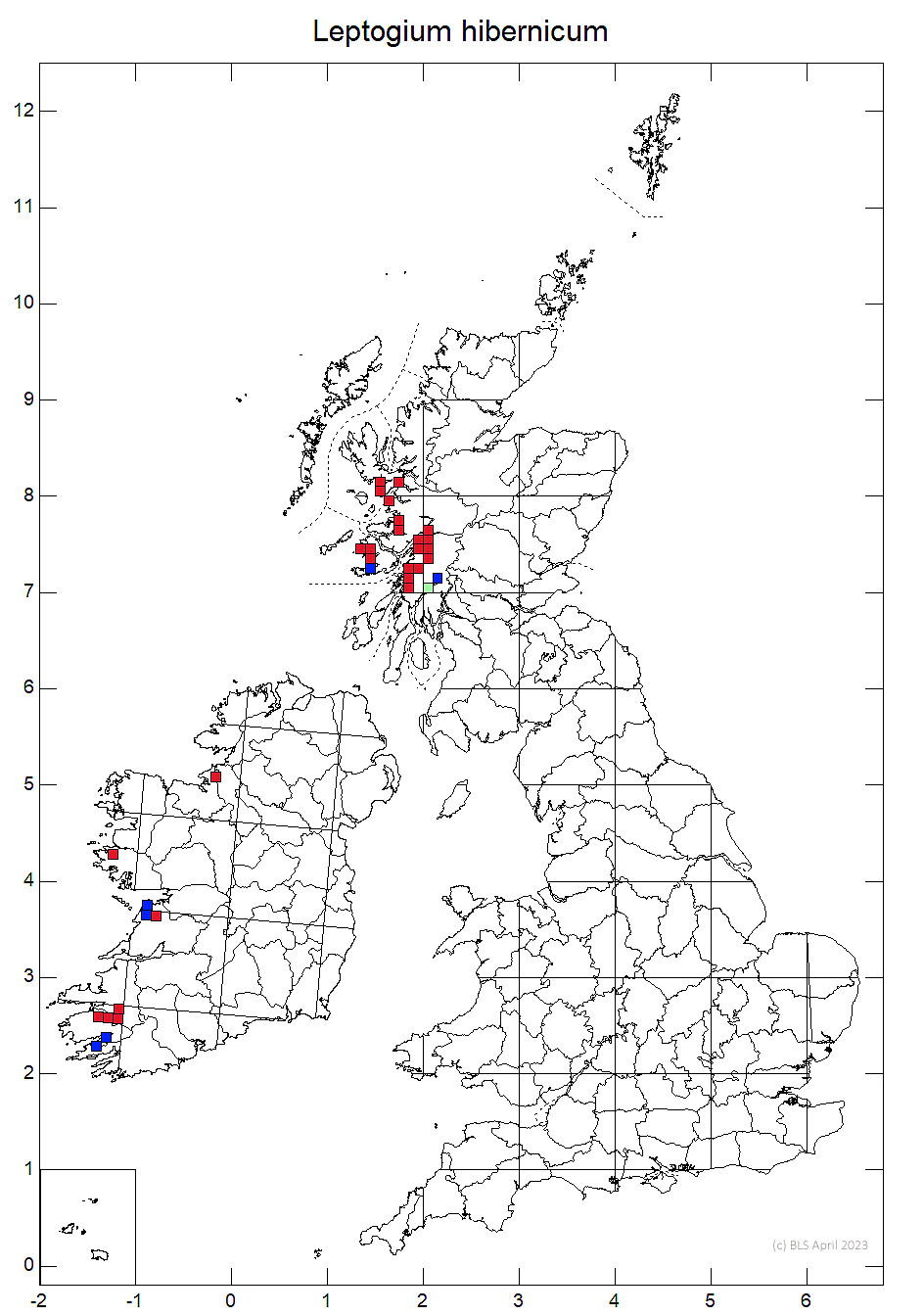 Leptogium hibernicum 10km distribution map
