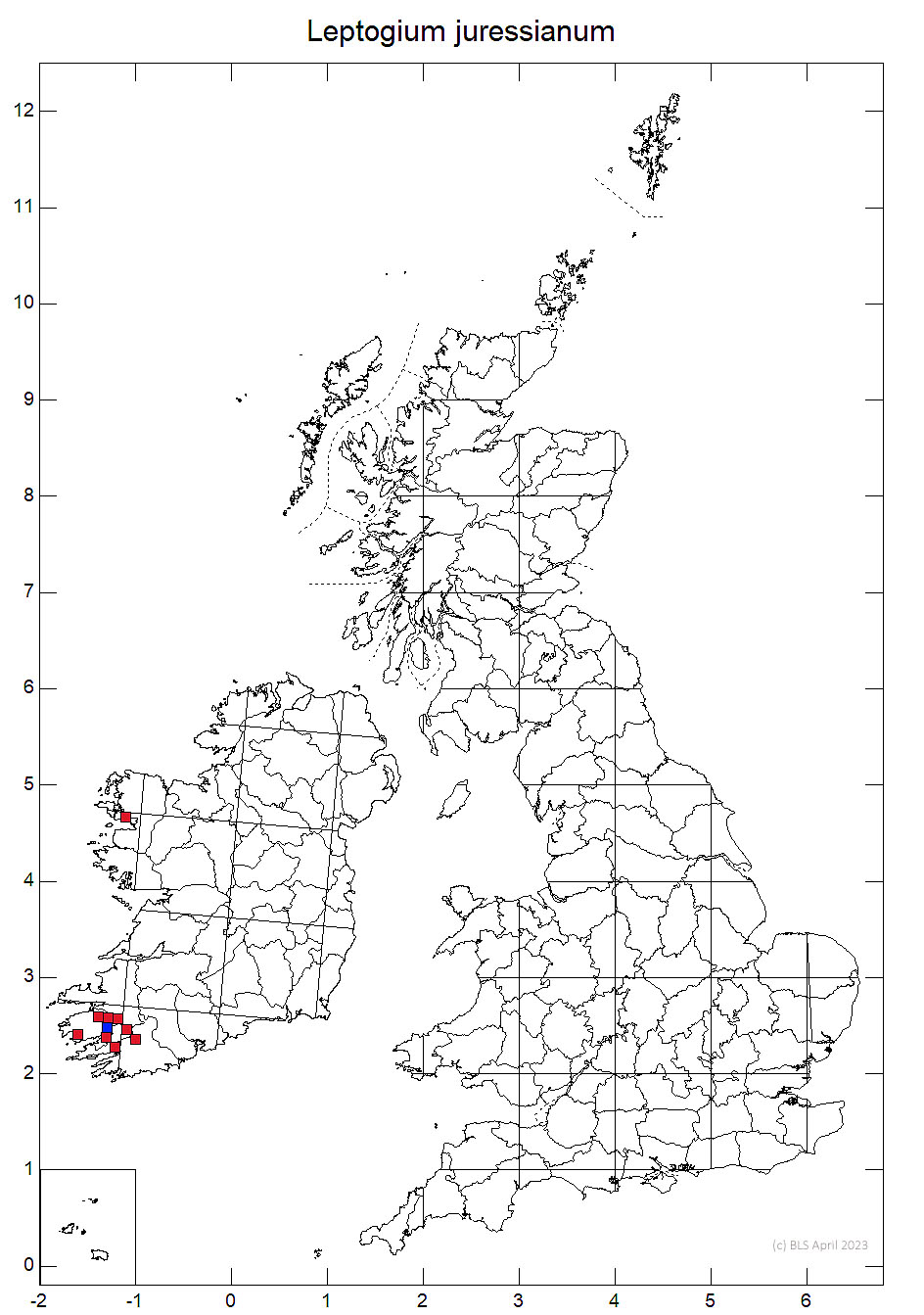 Leptogium juressianum 10km distribution map