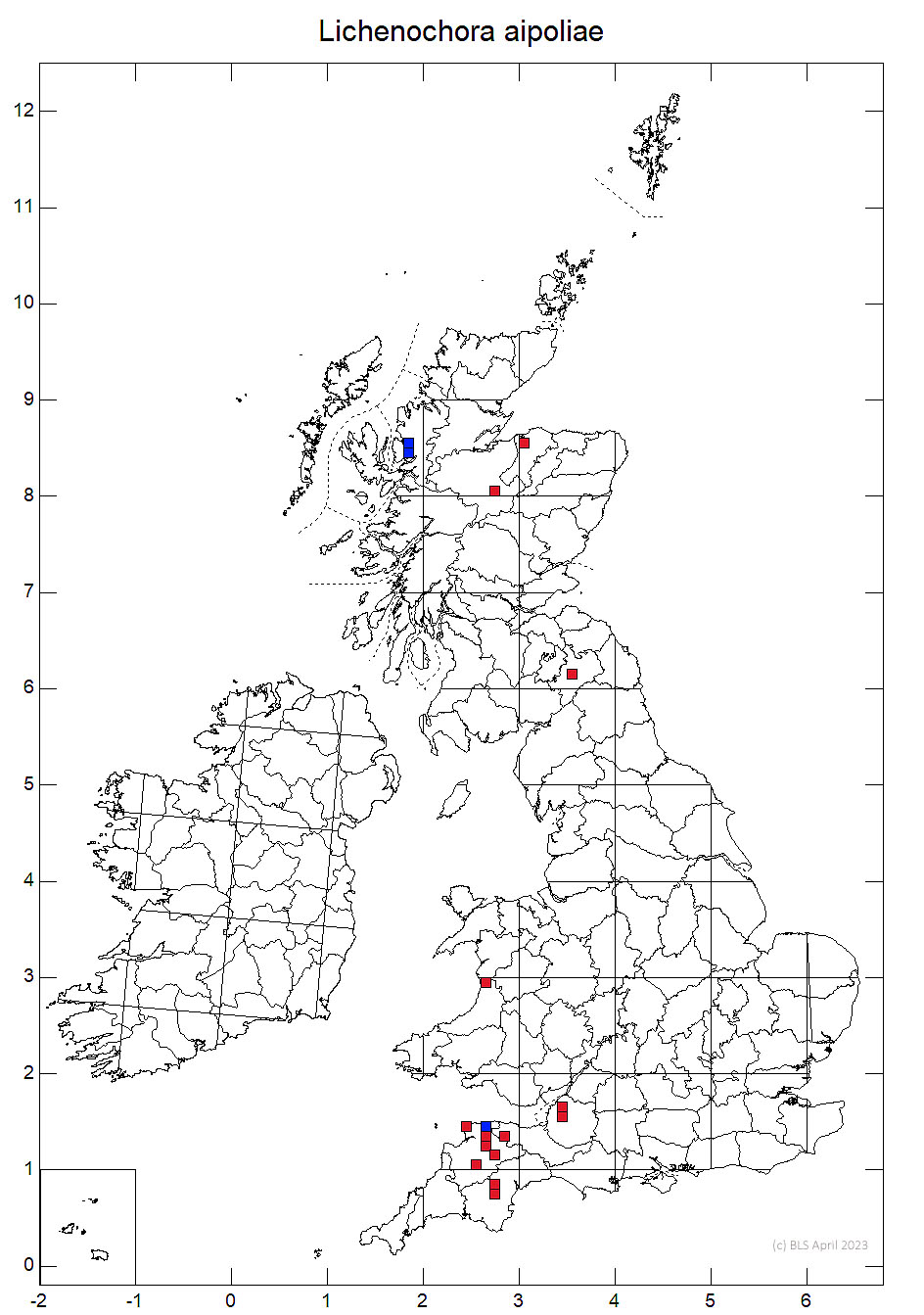 Lichenochora aipoliae 10km distribution map