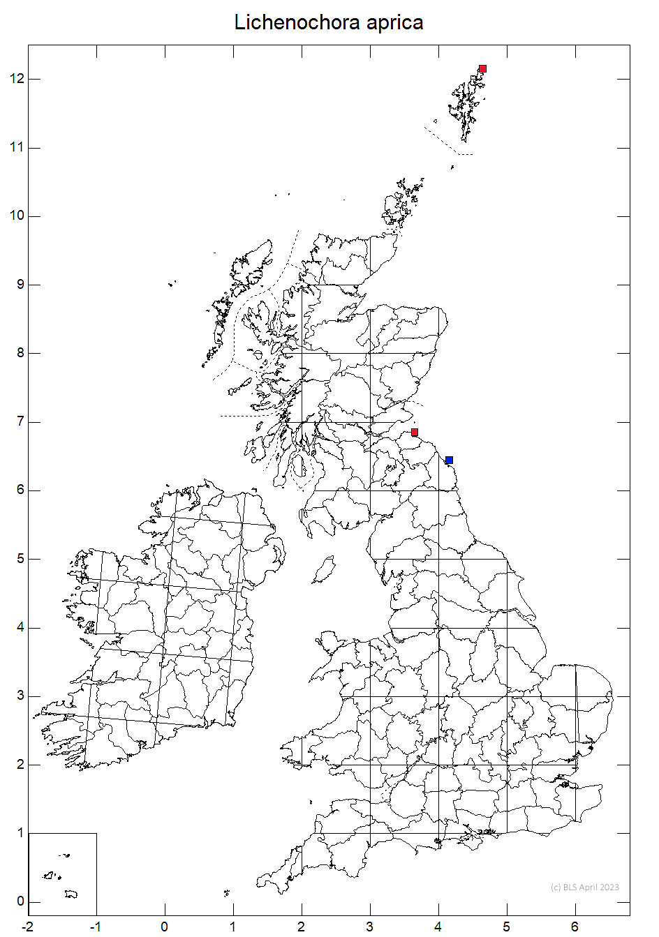 Lichenochora aprica 10km sq distribution map