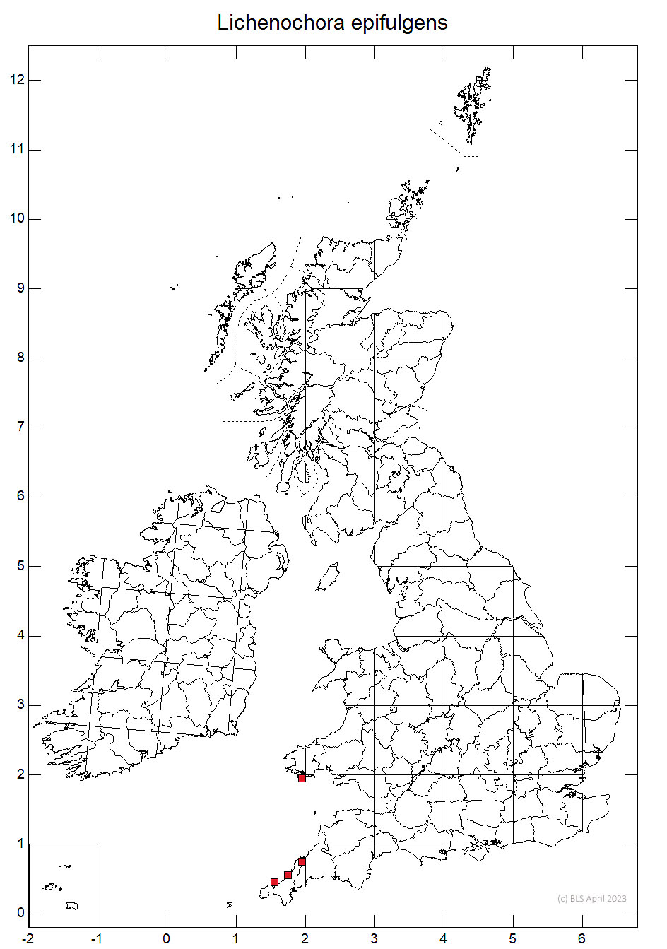 Lichenochora epifulgens 10km distribution map