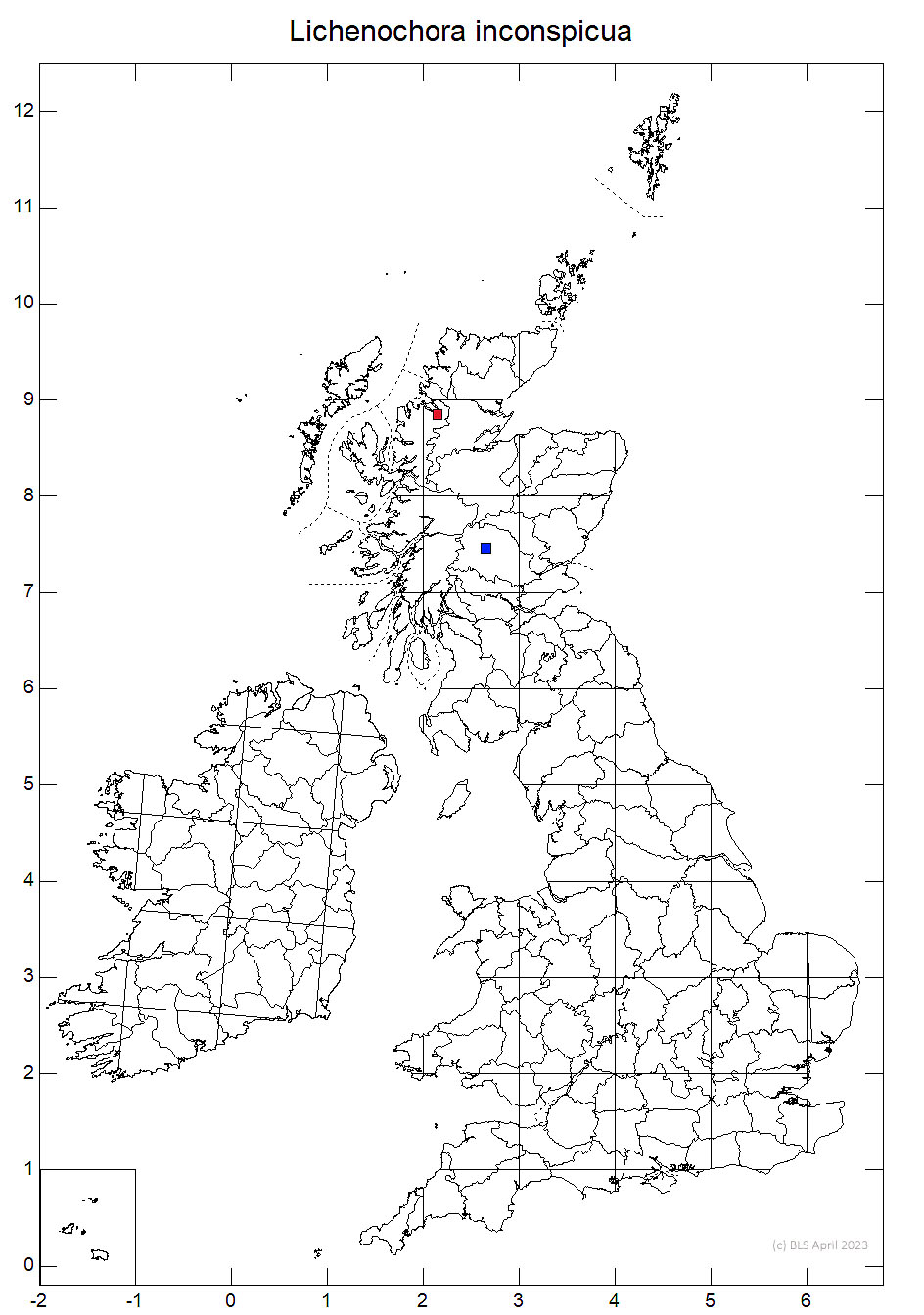 Lichenochora inconspicua 10km sq distribution map