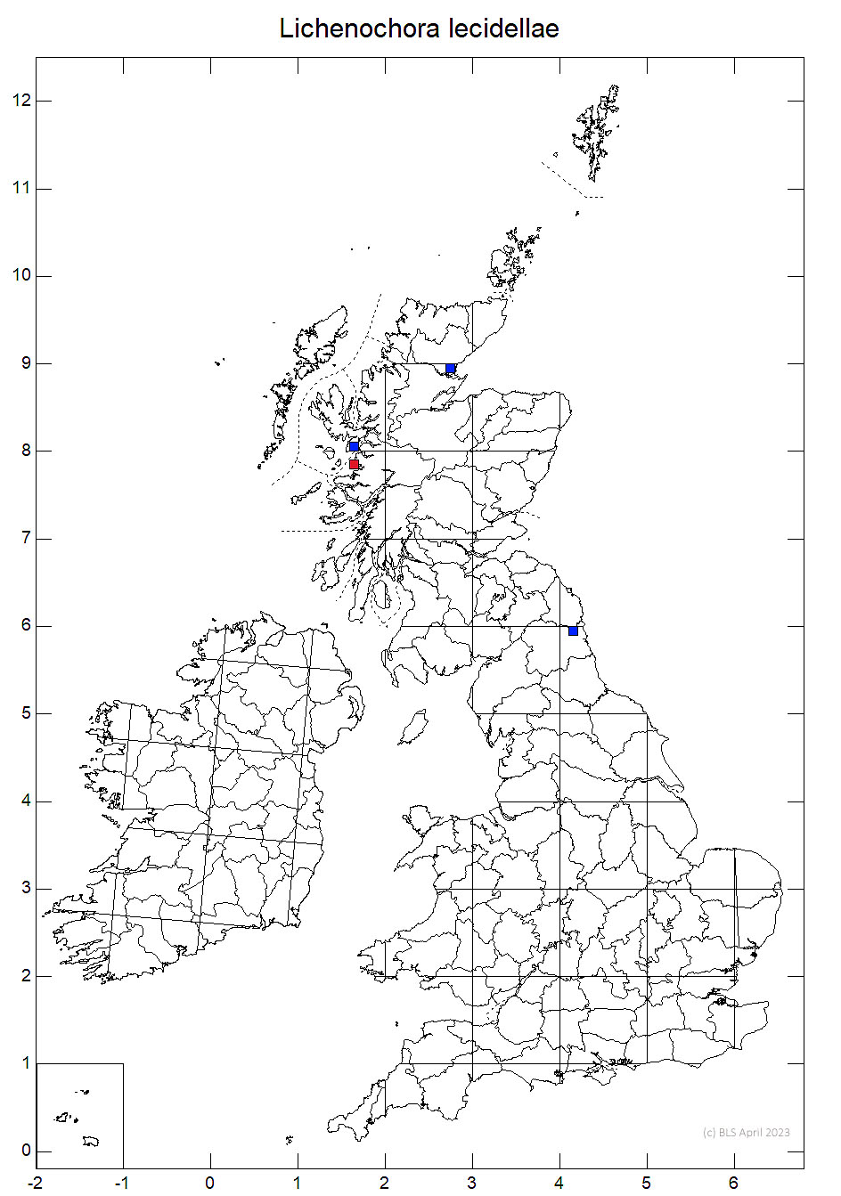 Lichenochora lecidellae 10km sq distribution map