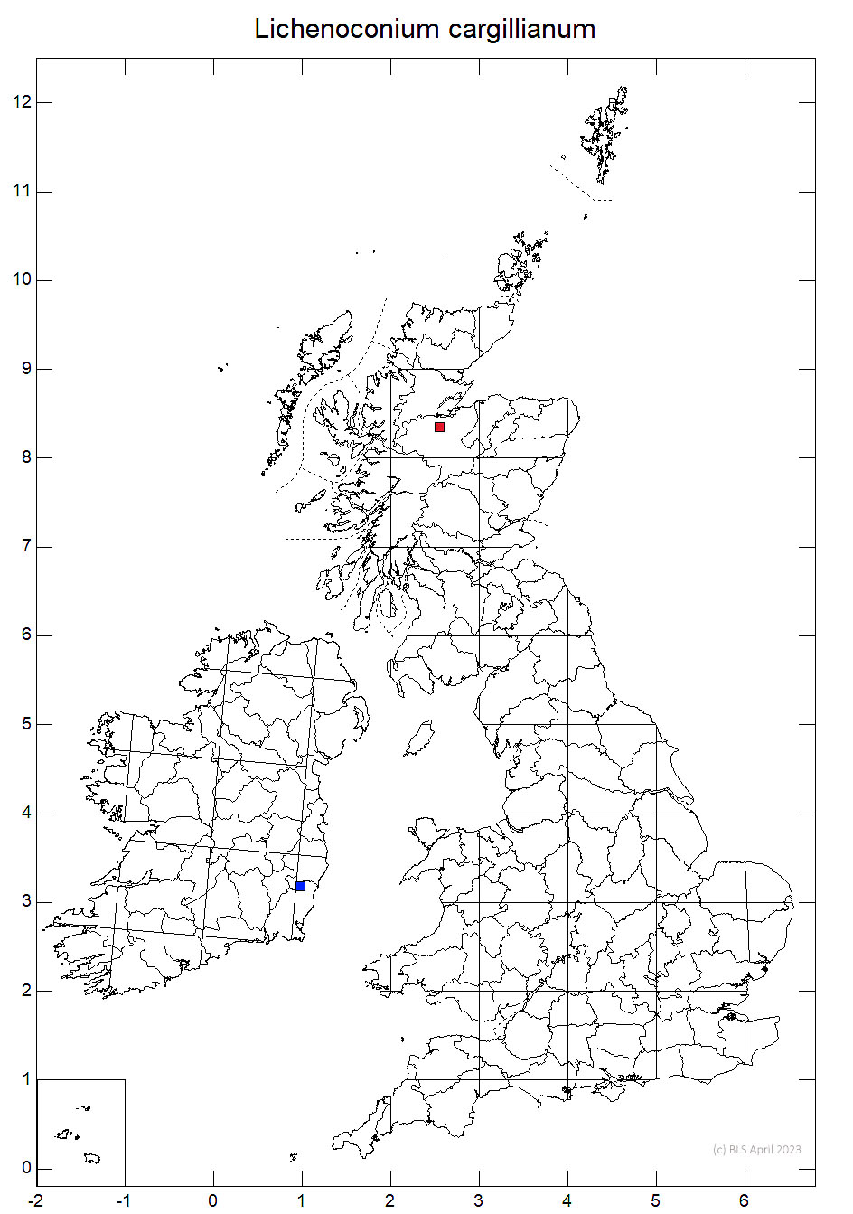 Lichenoconium cargillianum 10km sq distribution map